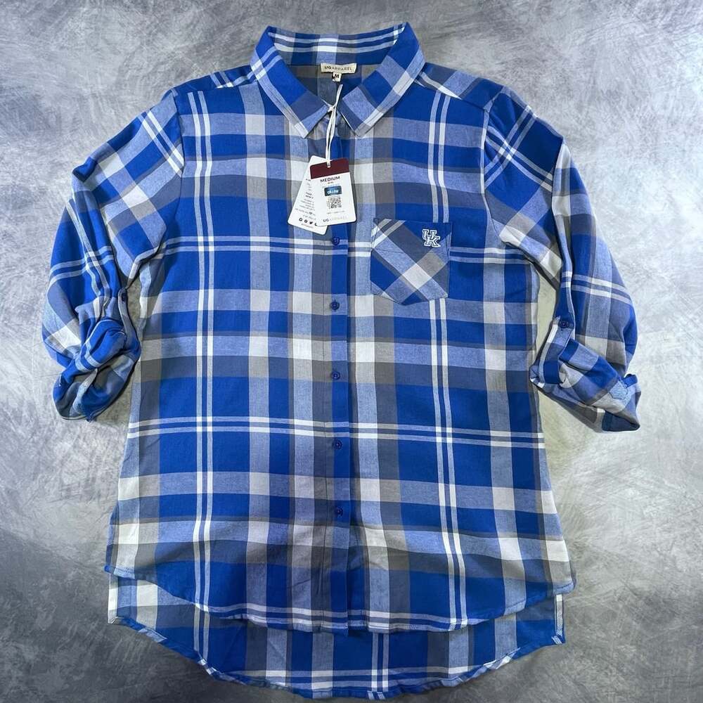 UGApparel Women's Kentucky Wildcats Plaid Flannel Button-Up Long Sleeve Shirt